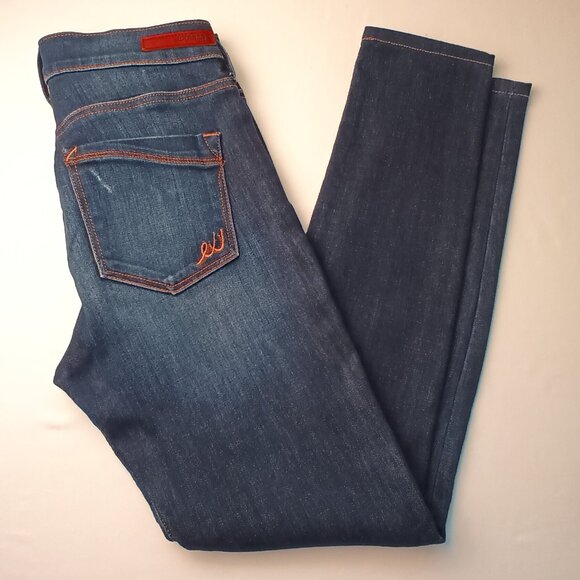 Express Denim Jeans Size 2 Mid Rise Skinny Leg Dark Wash Distressed - Picture 1 of 10